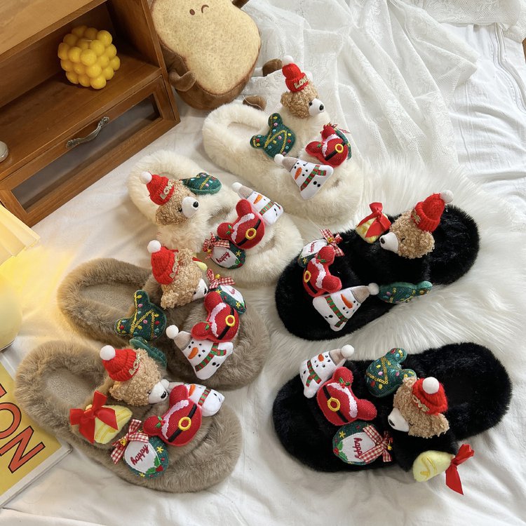 New autumn and winter niche casual indoor and outdoor wear 2025 woolen slippers for women, thick-soled, petite and girlish full figure