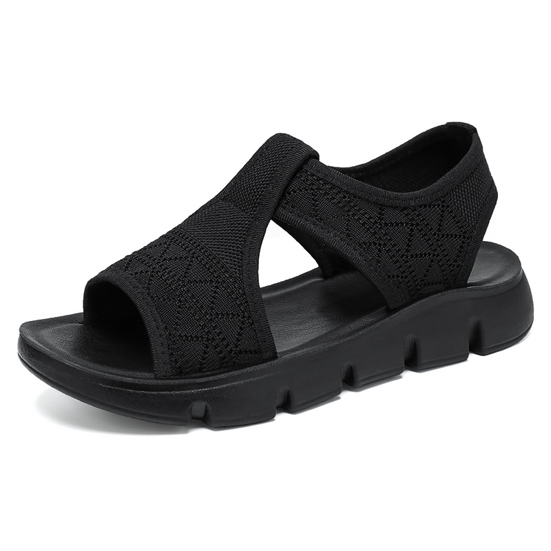 Women's Shoes 2025 Summer Breathable sandals, thick-soled casual foreign trade women's shoes, wedge heel half slippers, mesh flat sandals Item Picture