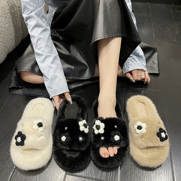 2025 New stylish and versatile flat-bottomed casual one-shoulder cotton slippers for home wear details Picture