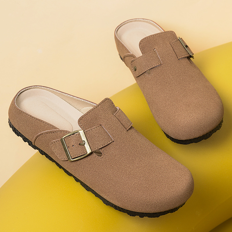 Women's autumn retro Boken shoes, casual lazy shoes, half-slipper women's shoes, flat Boken slippers for women full figure