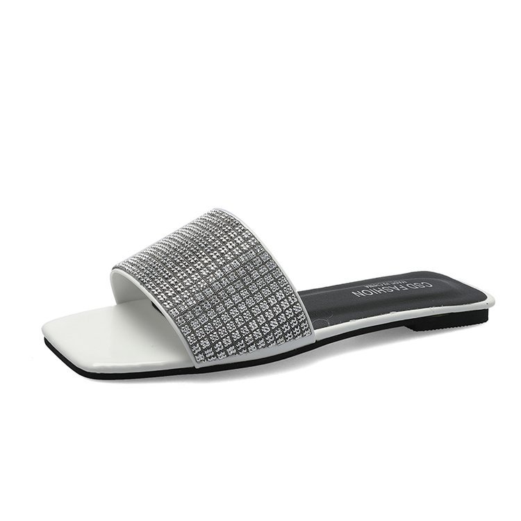 Flip-flops for women in summer, flat-bottomed fashionable rhinestone one-piece flip-flops, Korean version of foreign trade slipper, large-sized 41-42 cool flip-flops Item Picture