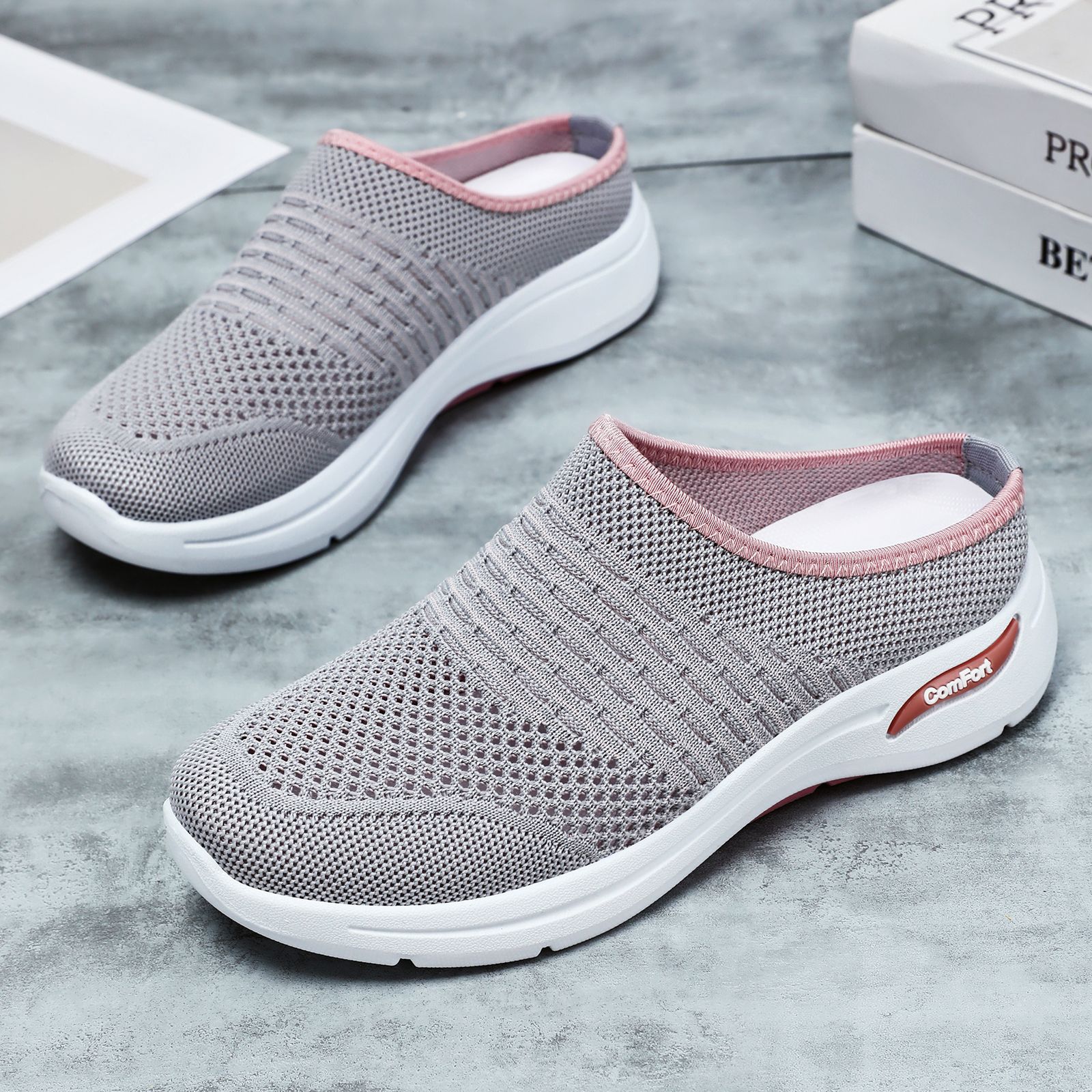 New summer half-slipper shoes for women, soft-soled one-step lazy shoes, mesh casual shoes, breathable shallow opening shoes Specification drawing