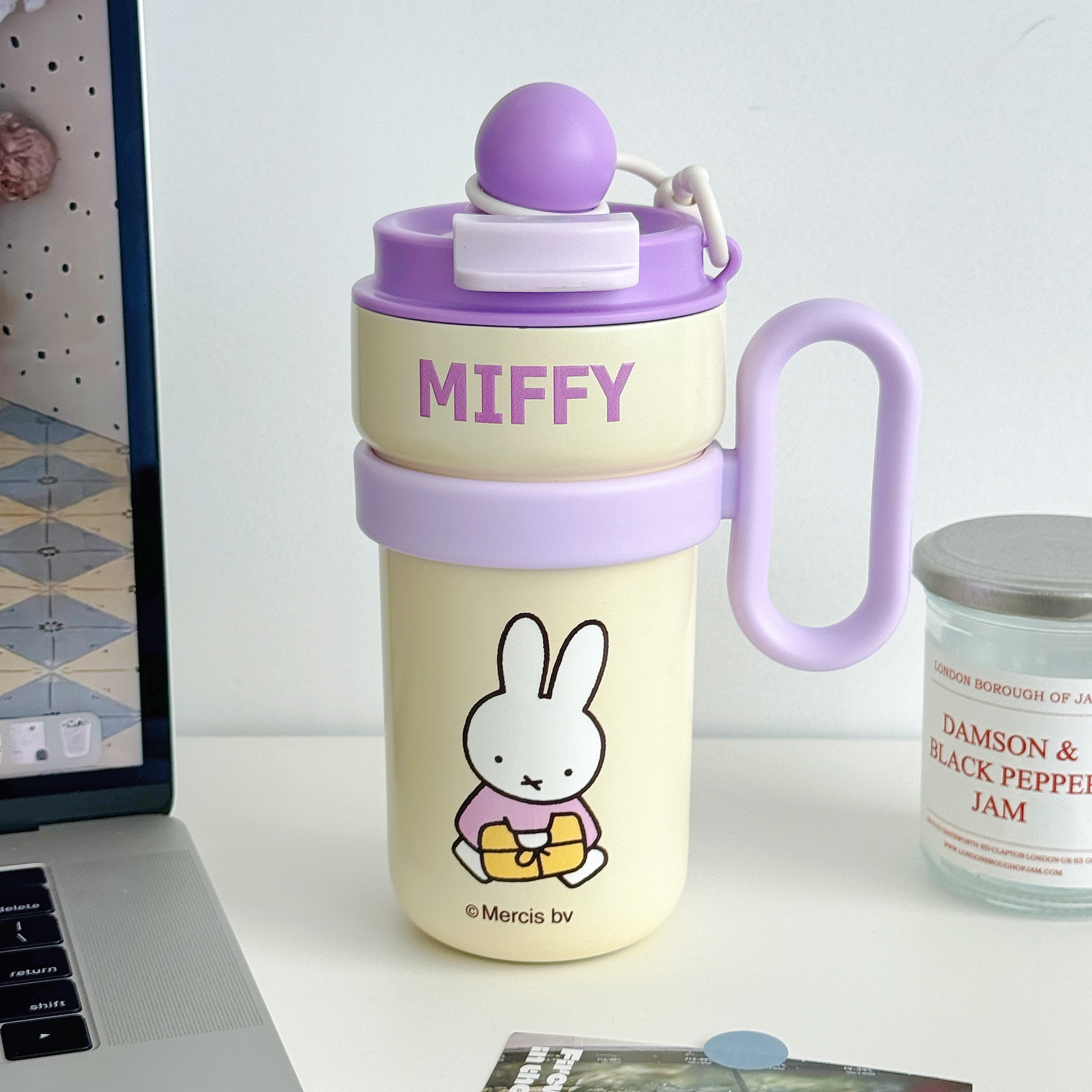 TinkerTot Mifei Official Authorized, cute Mifei Free Drink Handle Double Drinking Thermos Cup in Four Colors 500ml Specification image