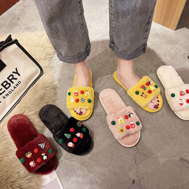 2025 New cartoon flat-bottomed, versatile, casual and girlish home wear, autumn and winter furry slippers Specification drawing