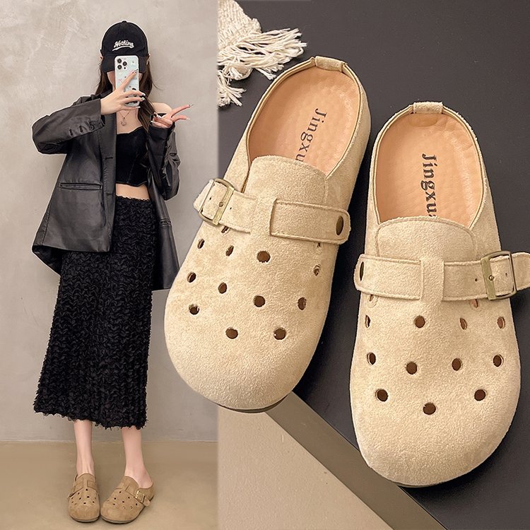 Boken Half Slipper Women's 2025 Summer New Style Soft soled loose retro thick-soled clog Crocs for pregnant women to wear outside full figure