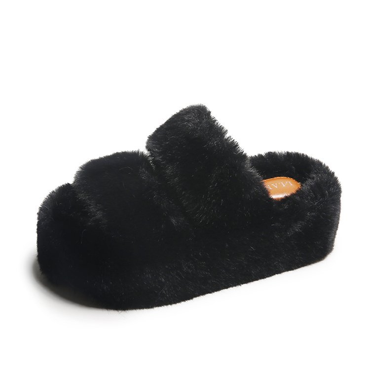 7CM thick-soled slippers, new autumn and winter style, furry slippers, women's parallel bars, Korean style casual, fleece and thickened home slippers, worn outside Item Picture