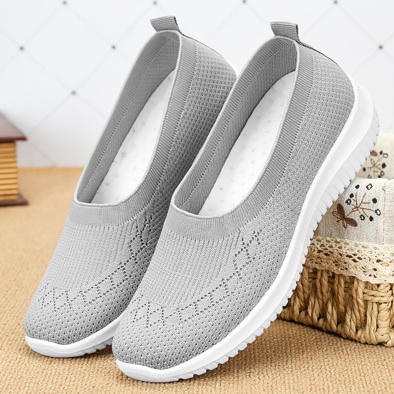Women's Shoes 2025 Breathable flying woven shoes, soft-soled cross-border large-sized cloth shoes, casual mom shoes, breathable and comfortable Specification drawing