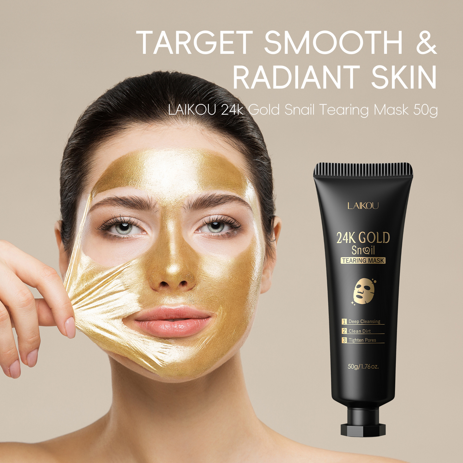LAIKOU 24K Gold Foil Snail Peel-off Mask 50g(Tube) Pore-cleansing Mask fda Export Mask Application Scenario
