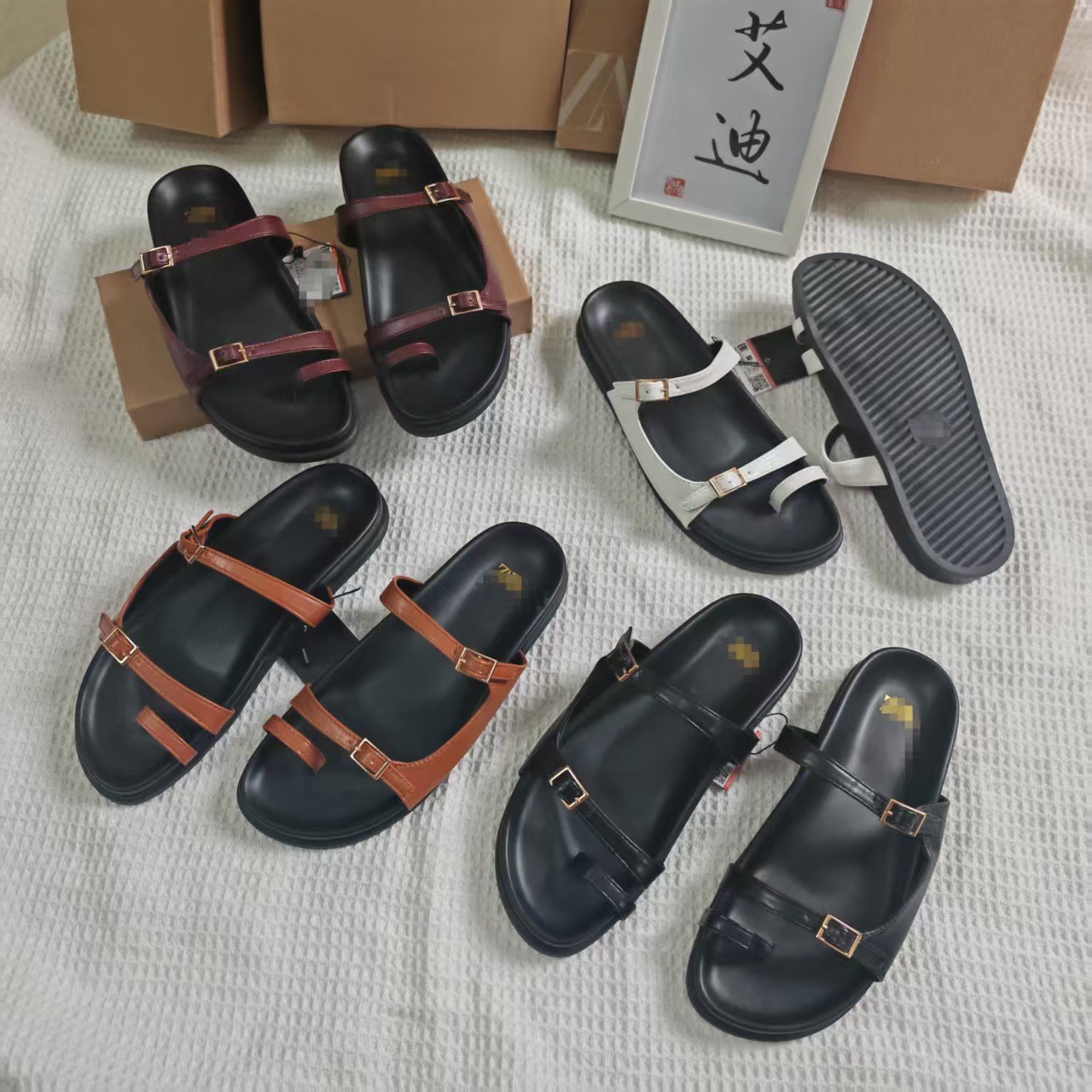 African line cross-border bestsellers ZR flat shoes, women's sponge soles with foot straps and decorative buckles, wholesale in stock for export details Picture