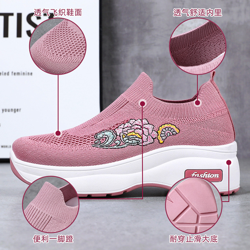 Women's autumn new style lightweight and casual shoes with sponge soles, women's height-increasing shoes, breathable flying woven sock shoes, women's shoes Application Scenario