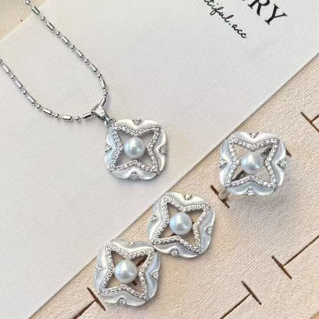 天然深海白贝母镶嵌女轻奢新款气质爆款来袭诸暨淡水珍珠珍珠项链首饰项链产品图