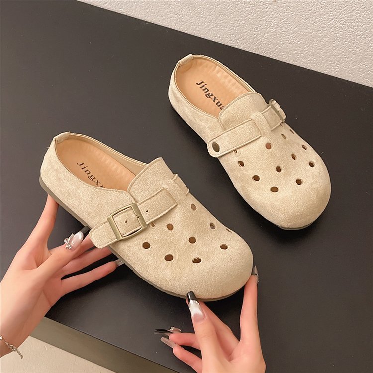 Boken Half Slipper Women's 2025 Summer New Style Soft soled loose retro thick-soled clog Crocs for pregnant women to wear outside Specification drawing