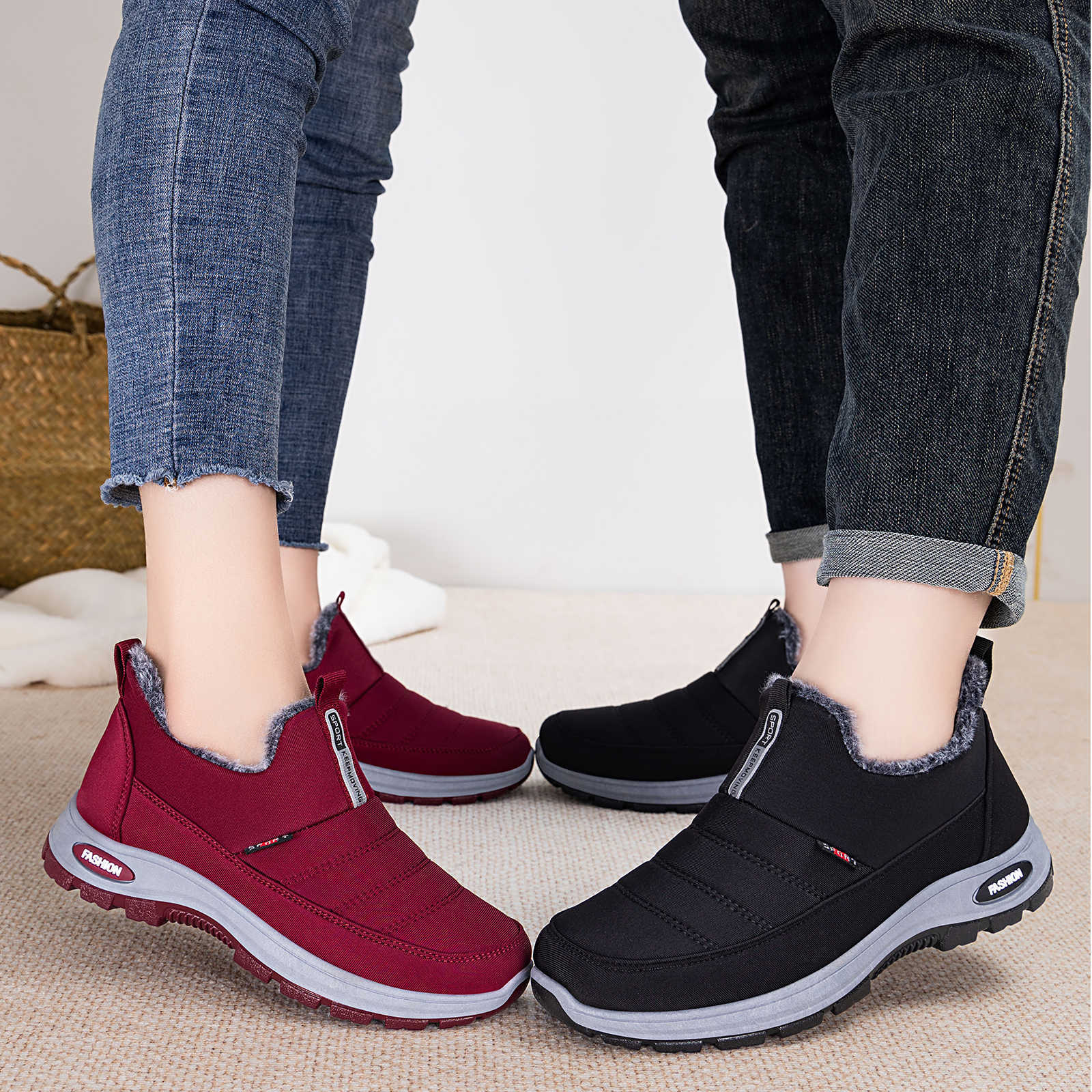 New winter cotton shoes for men, fleece and thickened snow boots, casual and versatile dad shoes, couple walking shoes, cotton shoes sent by us Specification drawing