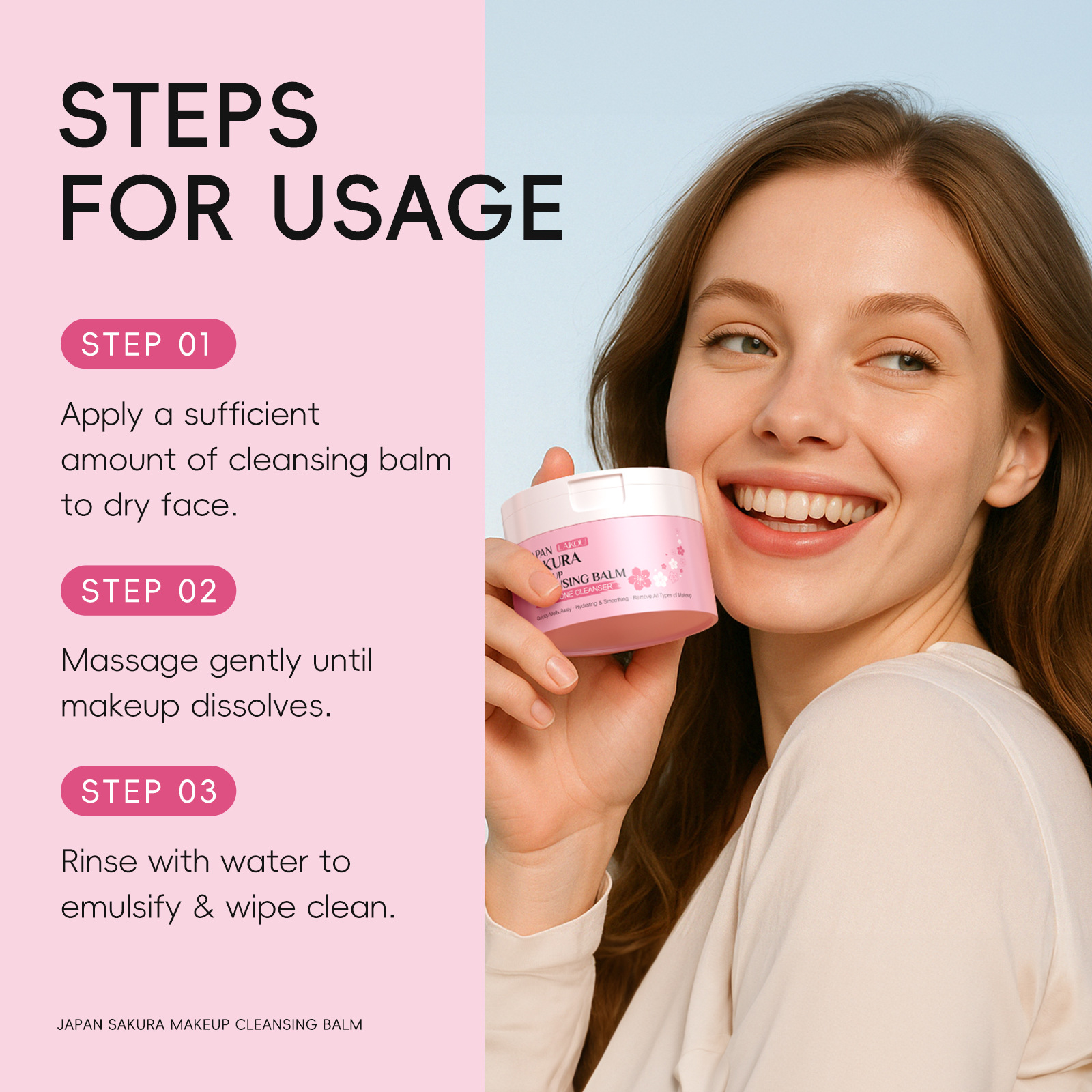 Cross-border new product LAIKOU Japanese Cherry Blossom Makeup Remover Cream 100g cleansing Makeup Remover, all-English foreign trade skin care product manufacturer Specification drawing