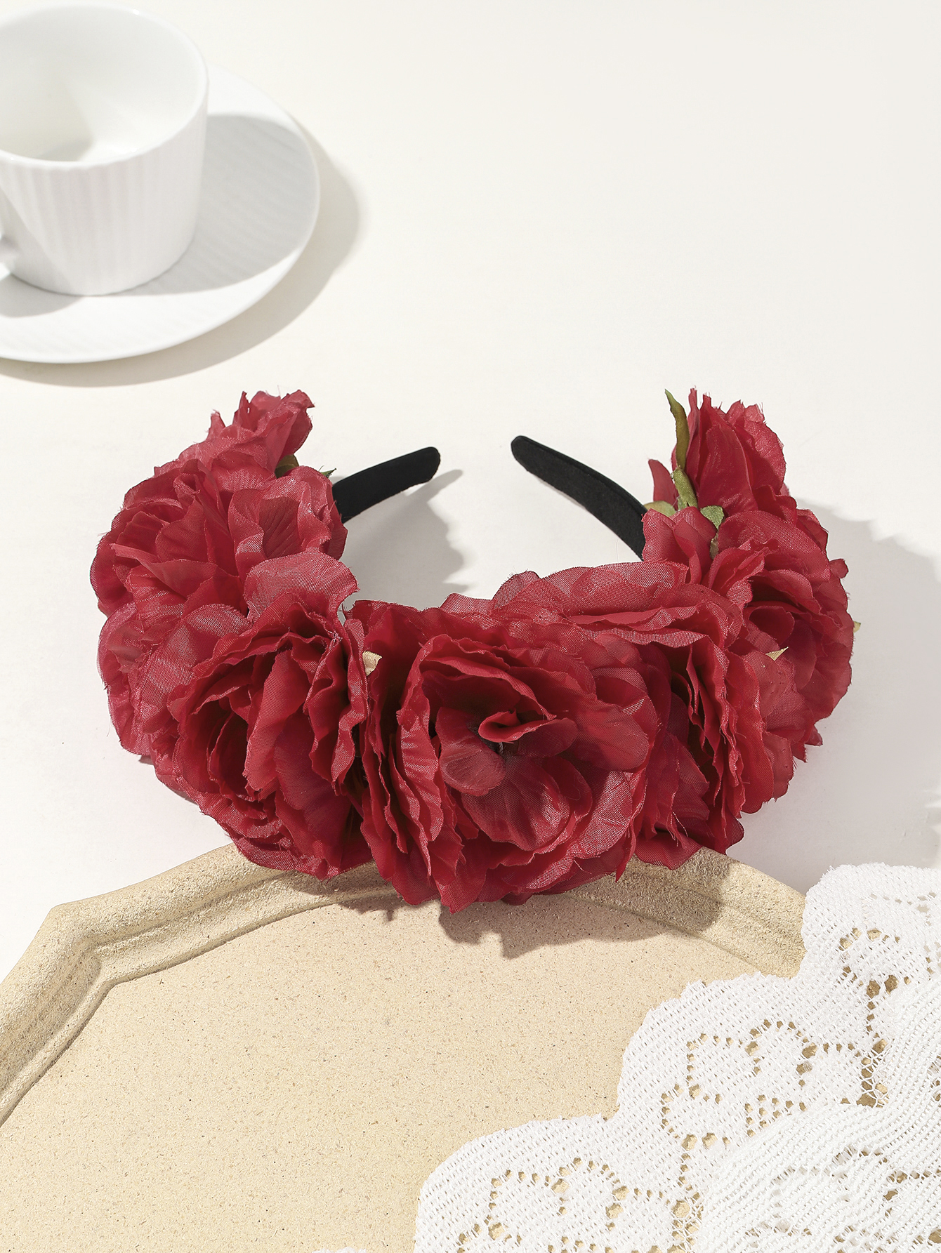 2025义乌嘉兰花环 仿真花朵发箍头饰 拍照摄影道具 美拉德流行色牡丹花朵头箍发饰 承接来样来图定制 自主工厂欢迎来询细节图