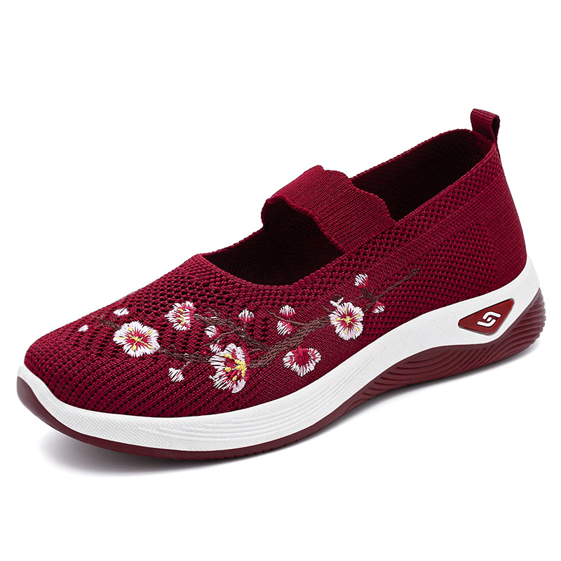 Customized shoes, mom shoes, autumn new style embroidered shallow opening single shoes, women's breathable casual shoes, one-step lazy shoes Item Picture