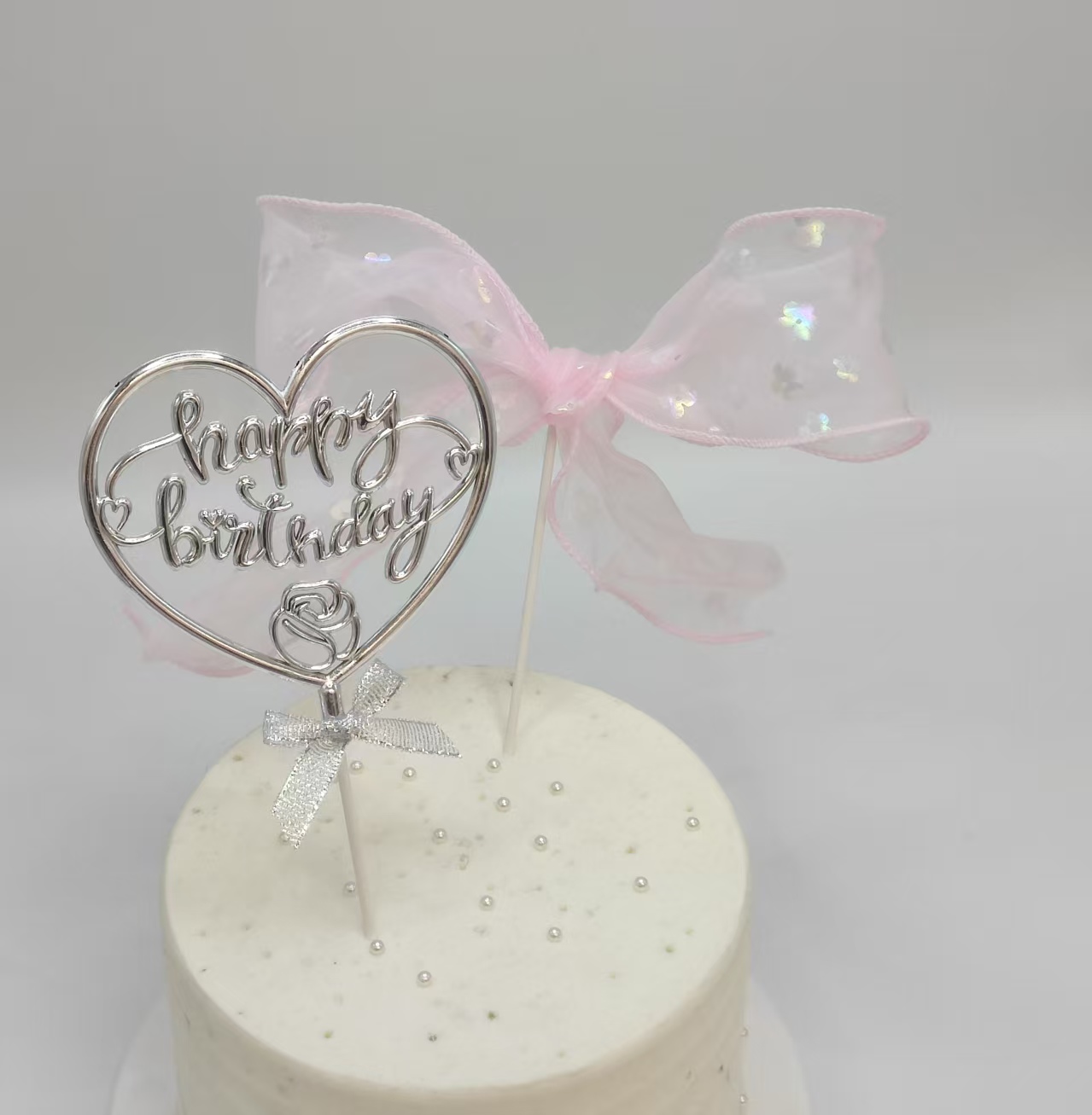 亮闪精美蝴蝶桃心生日快乐字母两件套 蛋糕装饰