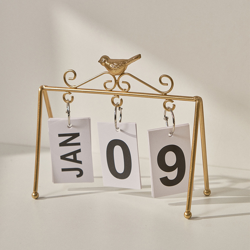 北欧风金属桌面简约日历架创意翻页台历家居客厅办公室桌面摆件拍照日期牌装饰品产品图