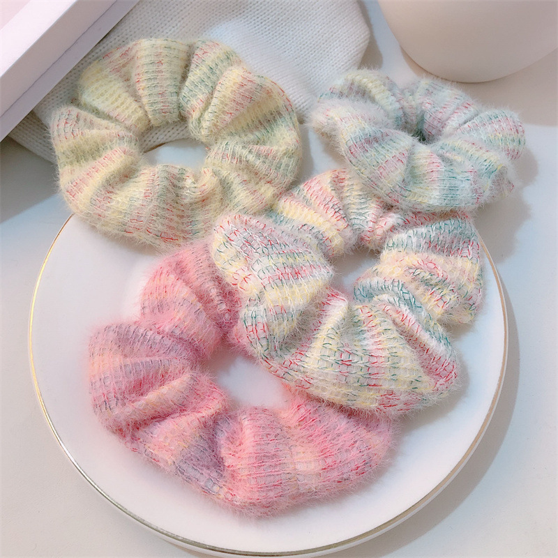 秋冬新款甜美软糯头绳毛线针织花边大肠发圈可爱少女百搭发绳发饰