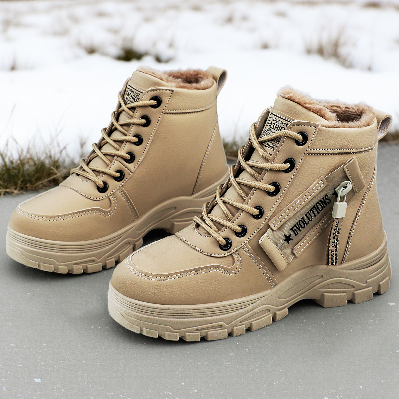 New women's shoes: Snow boots, fashionable and warm, fleece and thickened cotton shoes, waterproof and thickened lace-up mid-calf cotton boots details Picture