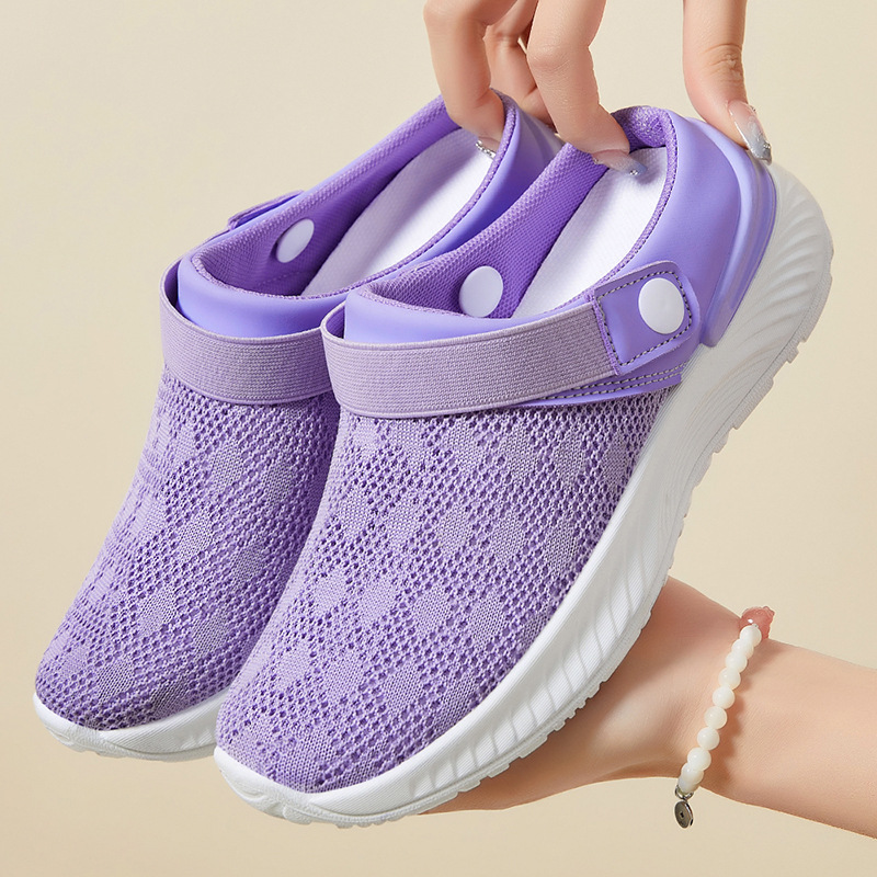Summer breathable slippers for women, soft soles for lazy people, one-step mom shoes, cross-border wholesale casual shoes, single shoes full figure