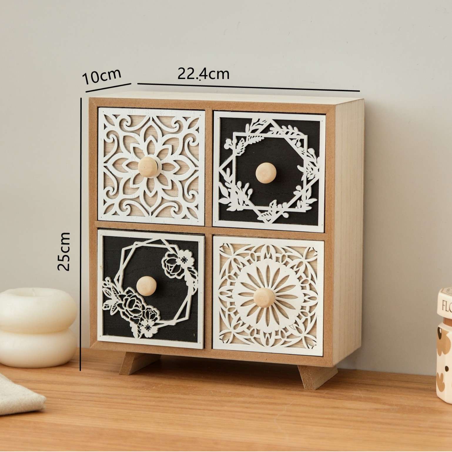 木制收纳柜桌面镂花图案复古柜子饰品化妆品杂物收纳整理柜详情图7