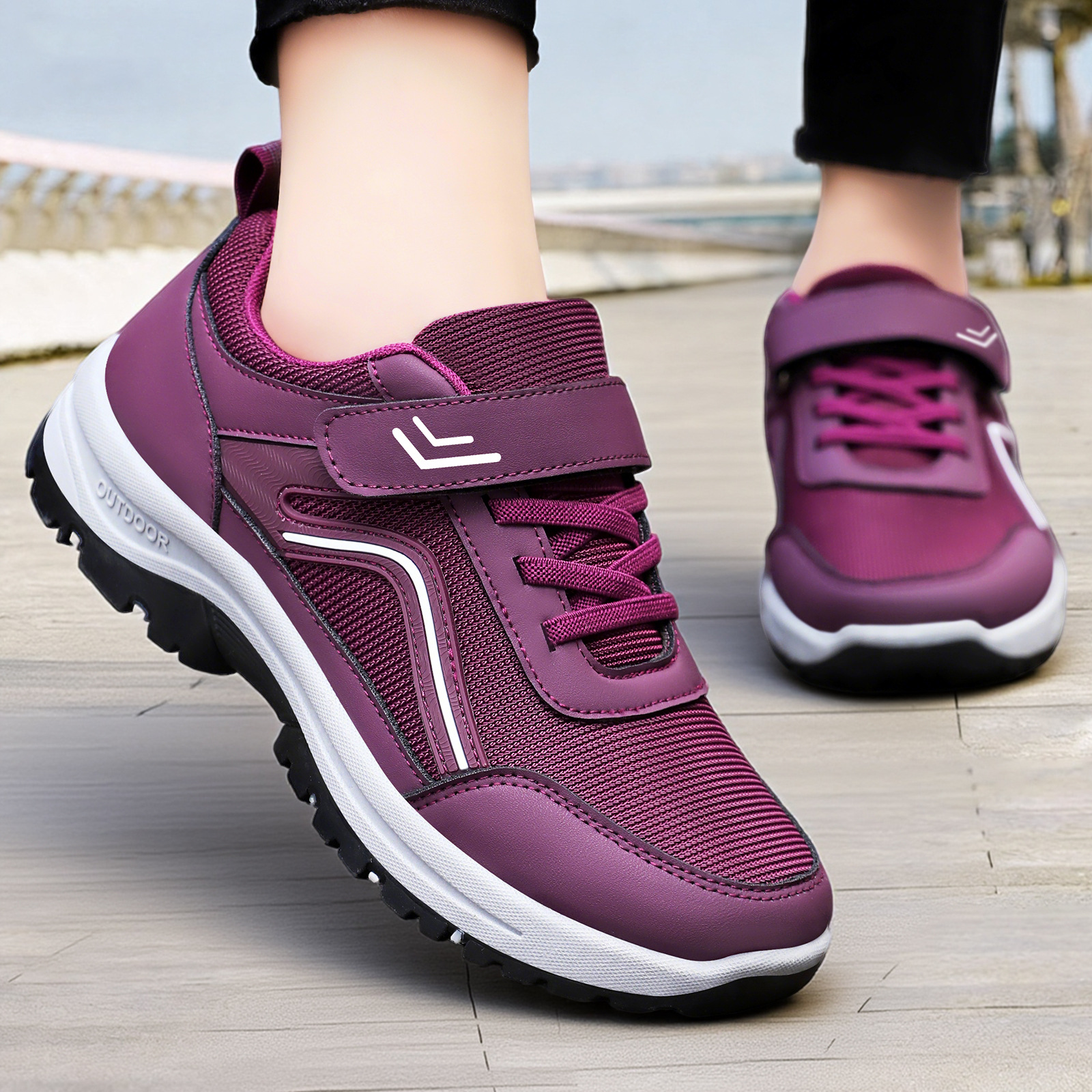 Women's versatile walking shoes, couple style shoes for middle-aged and elderly mothers, Velcro style casual shoes, soft-soled comfortable women's shoes full figure