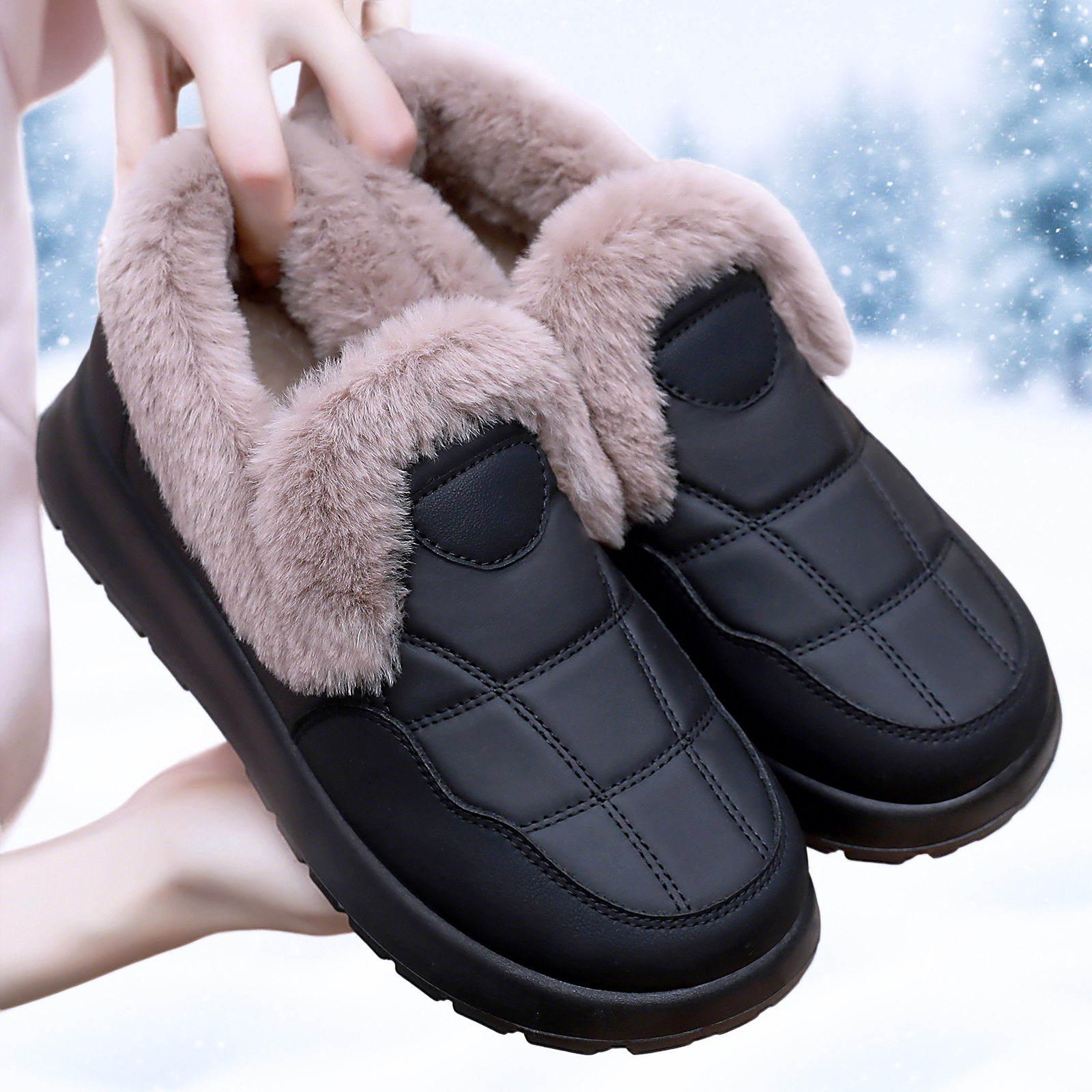 New women's shoes, cotton boots, winter fleece and thickened cotton shoes for warmth, one foot, fashionable and casual snow boots for delivery Specification drawing