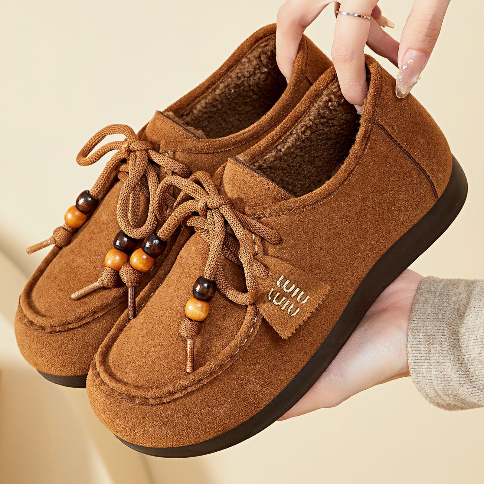 New winter cotton shoes for women, retro Bok kangaroo shoes, lace-up casual shoes, super popular fashionable loafers full figure