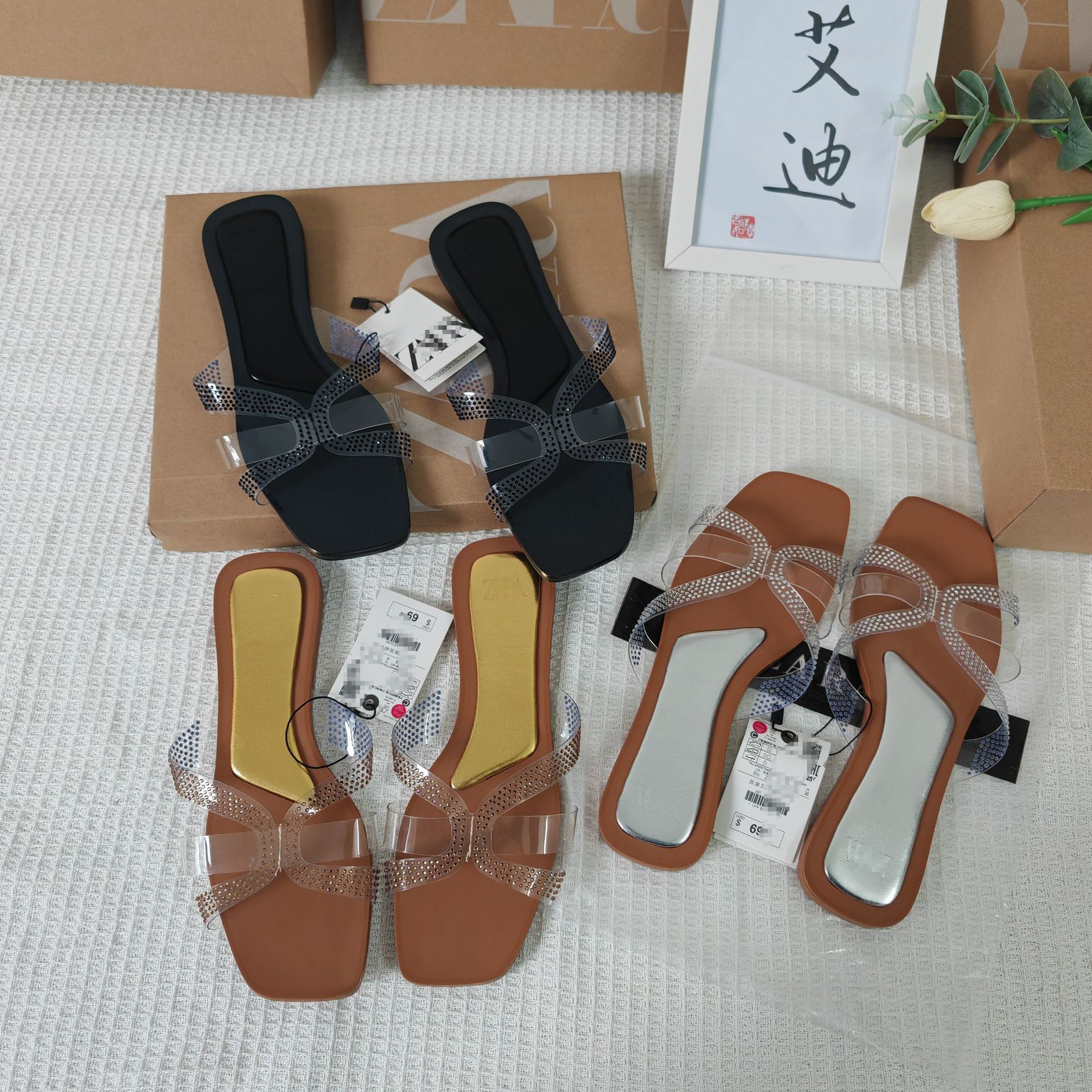 ZAR Flat Sandals Slippers cross-border original single European and American popular style women 's Slippers summer sandals full figure