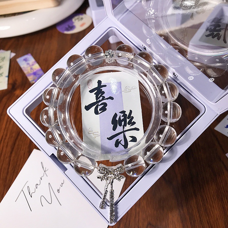 Light luxury ice-transparent white crystal slightly inlaid bow ribbon bracelet with a cold and elegant feminine touch, exquisite and super fairy-like beaded jewelry crystal pic 4