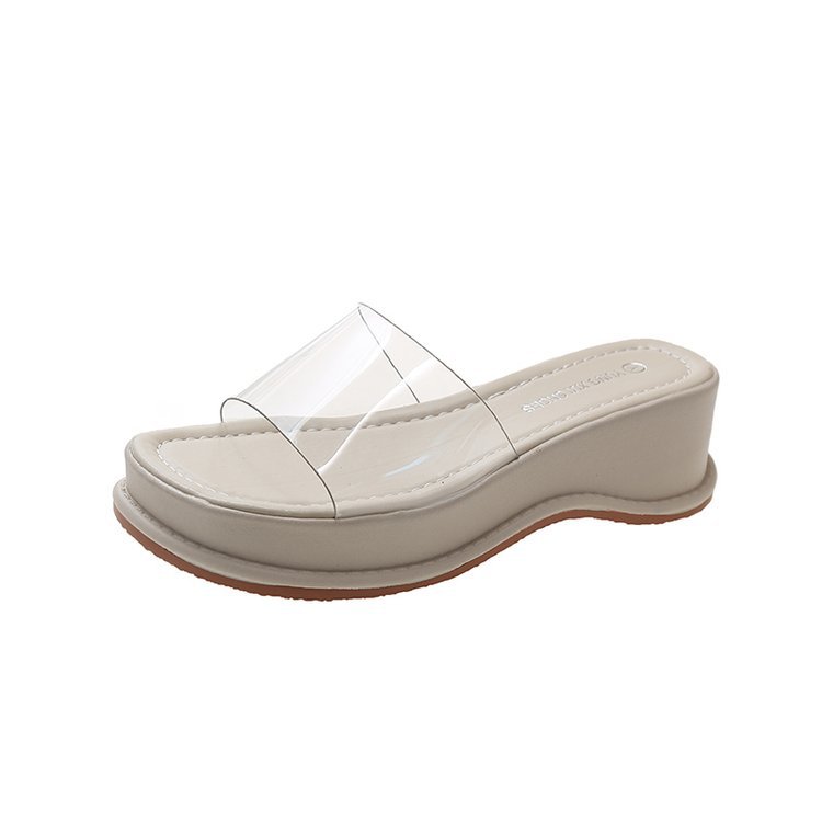 2025 Summer new style sandals: Transparent one-line sandals with sponge soles, candy-colored wedge heels, thick-soled open-toe women's shoes Item Picture