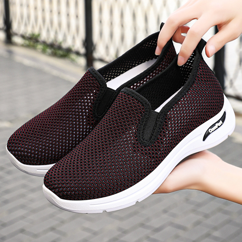 Soft soles for women's shoes in autumn are not tiring to the feet. Cross-border delivery of mom shoes. One step of wearing a breathable and casual single shoe with a perforated mesh surface for women Specification drawing