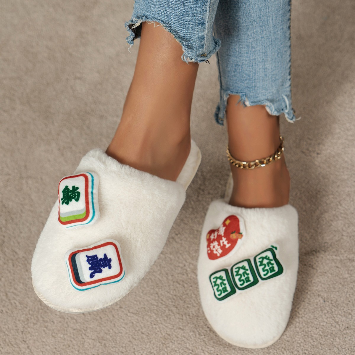 Wholesale of new fashion home indoor and outdoor wool cotton slippers for women's size 2025 autumn and winter on cross-border Amazon details Picture