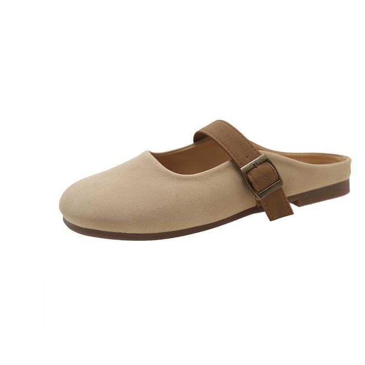 Baotou half-slipper women's outerwear 2025 Spring/Summer soft-soled soft leather retro Boken shoes, one-shoulder lazy bean shoes Item Picture