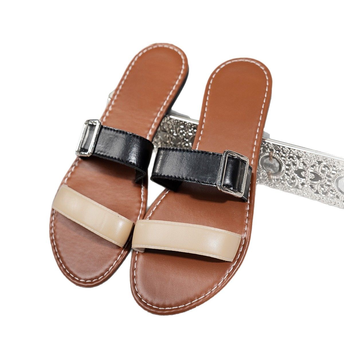 Summer shoes for women, open-toe flip-flops, the same style as those in Dongdaemun, South Korea, with flat soles and flip-flops, are versatile for beach shoes Item Picture
