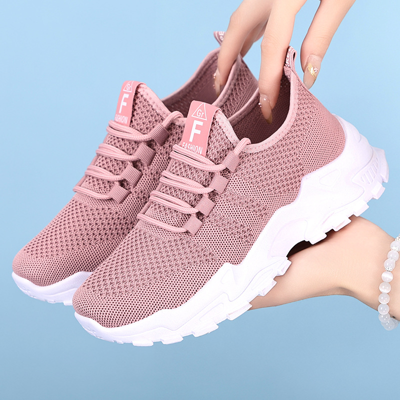 Women's autumn new large-sized cross-border sports shoes, breathable mesh single shoes with LACES, thick-soled, shock-absorbing running mesh shoes full figure