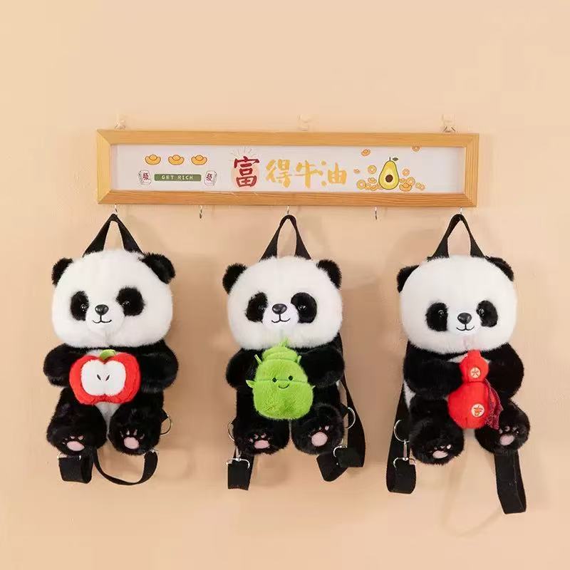 新款熊猫双肩包 毛绒玩具背包 可爱熊猫毛绒玩具背包详情1