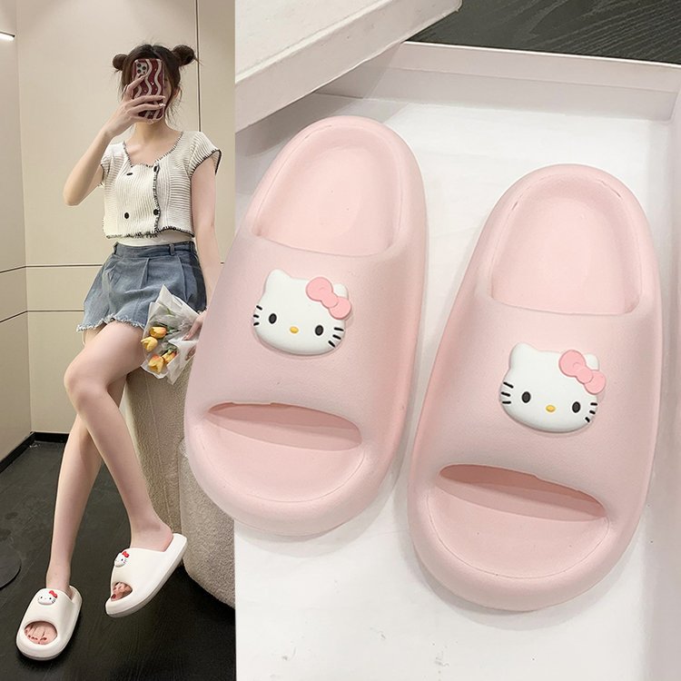 ins cute little cat girls' thick-soled slip-feeling slippers for home use, soft-soled cool slippers for indoor bathroom bathing details Picture
