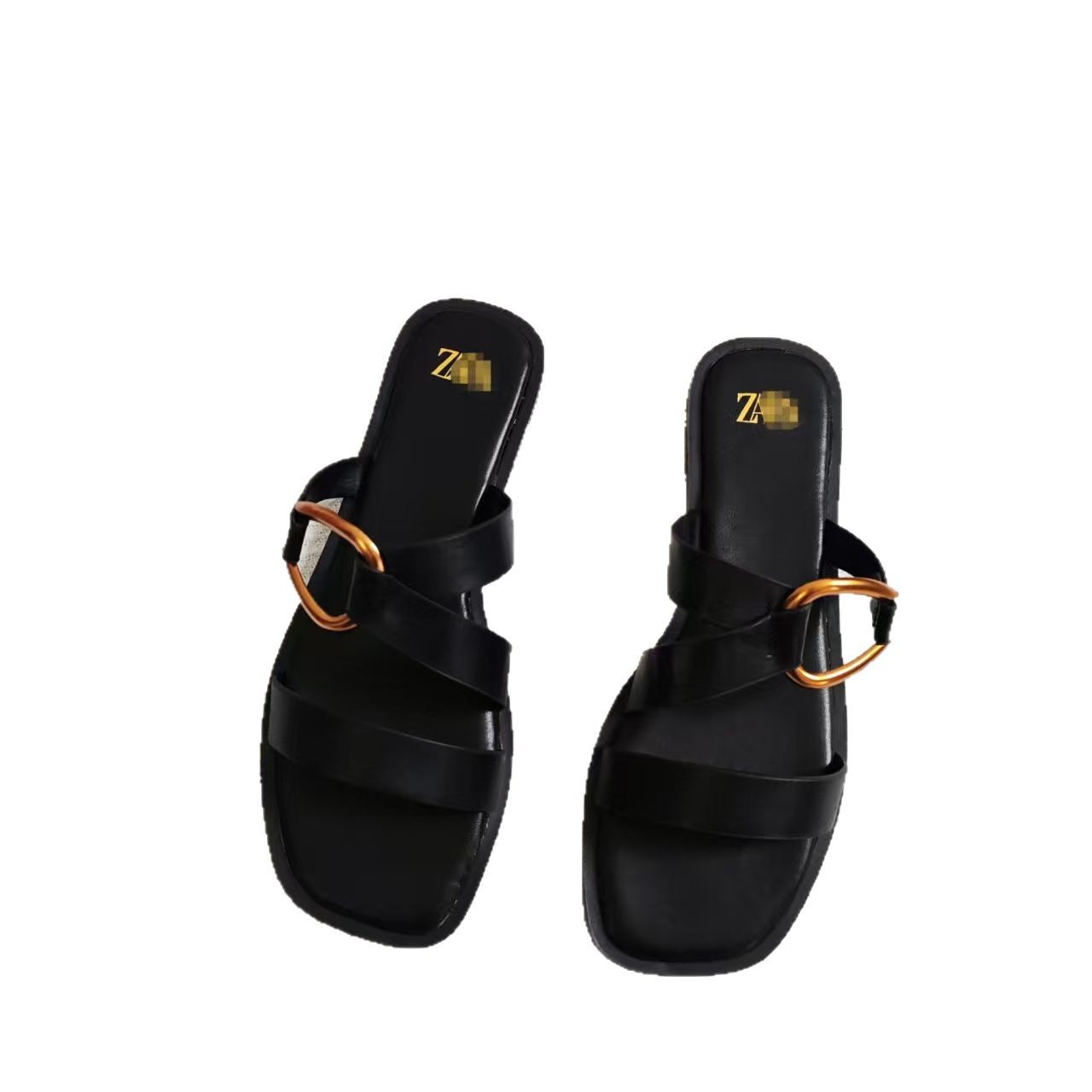 Eddie's new foreign trade ZAR original single Flat soles women's gold buckle flip-flops Women's Lady Flat sandals Item Picture