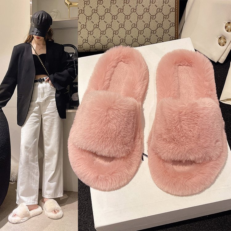 MAO MAO Slippers Women's 2025 Autumn/Winter New outerwear trendy fashion candy-colored one-shoulder slippers simple Korean-style cotton slippers full figure