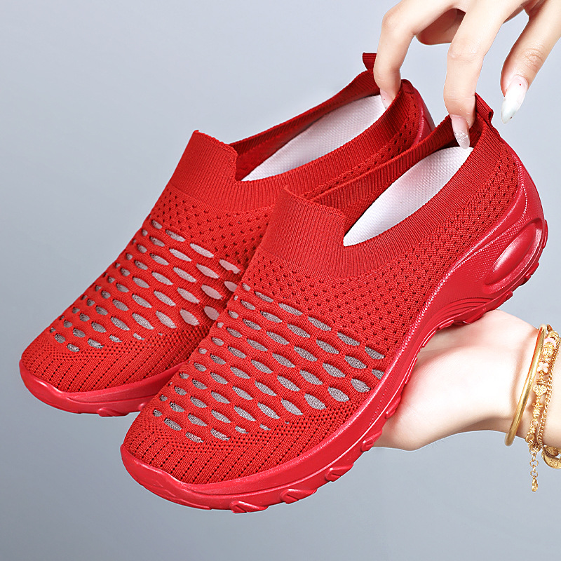 Women's summer mesh fabric large size single shoes, one-foot rocking shoes, cross-border casual breathable semi-drag mom shoes Specification drawing