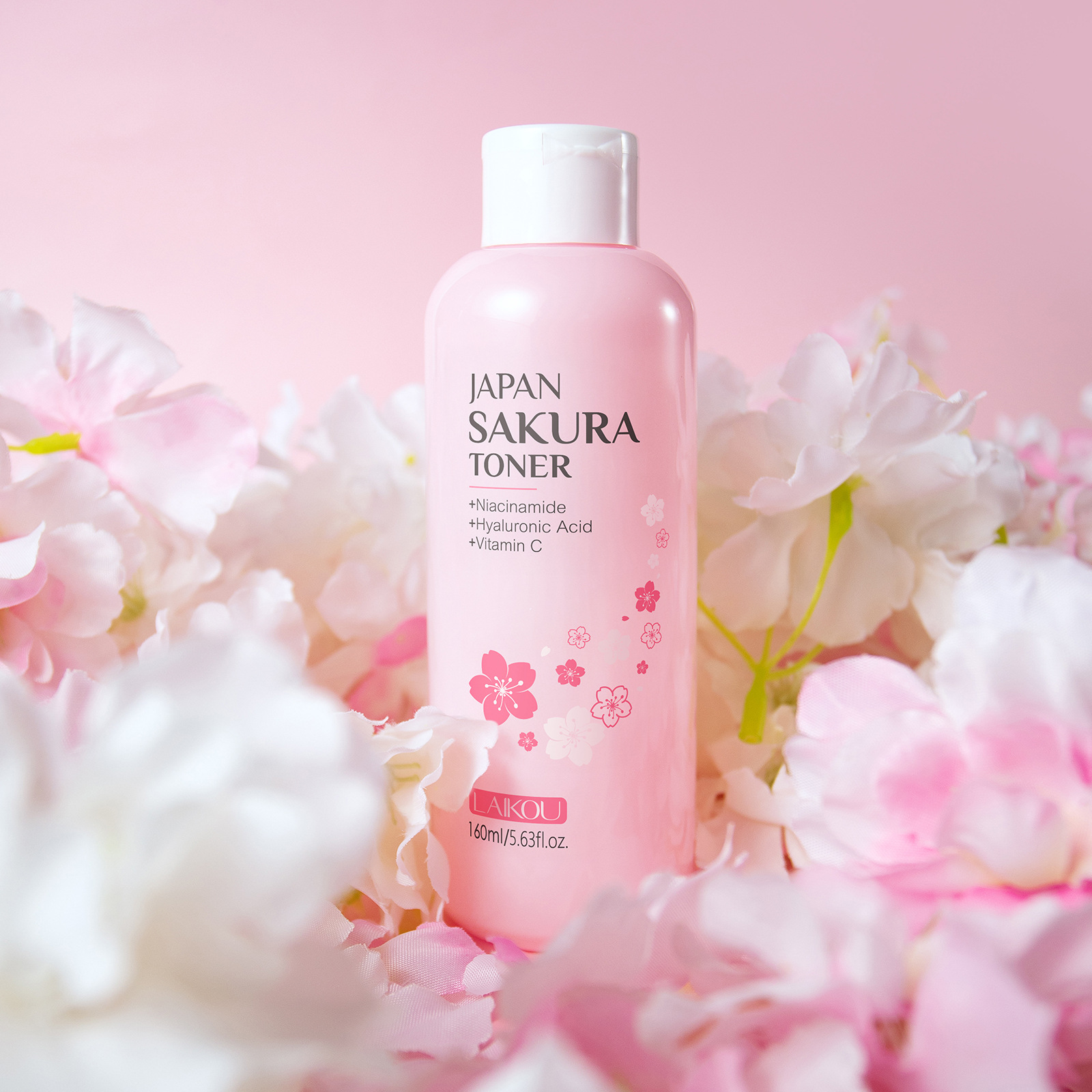 LAIKOU Cherry Blossom Toner Wet Compress 160ml Upgraded Large bottle Cross-border fda skin care product in English packaging full figure