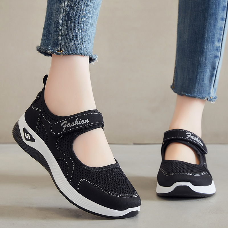 Women's Shoes 2025 Autumn new single shoes cross-border temu consignment, mom shoes, middle-aged and elderly Velcro casual shoes Specification drawing