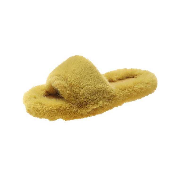 MAO MAO Slippers for women's winter outdoor wear 2025 Autumn New indoor lazy flat plush one-line slippers Home cotton slippers Item Picture