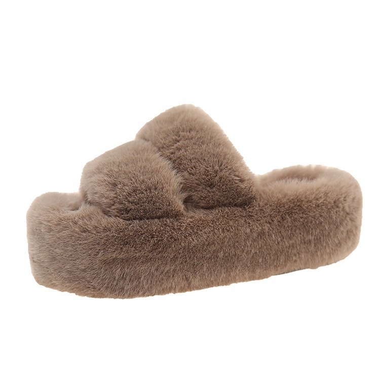 For the 2025 autumn and winter season, new small-sized, thick-soled, height-increasing, plush cotton slippers for women to wear outside and home Item Picture
