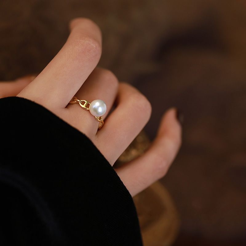 简约海水珍珠猪鼻子戒指时尚高级气质优雅7mm个性小香风详情图4