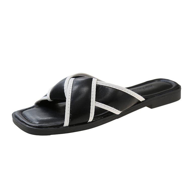 Fashionable slippers for women's outerwear 2025 new flat, versatile, casual cross-shaped flip-flops, beach shoes, and one-shoulder women's shoes Item Picture
