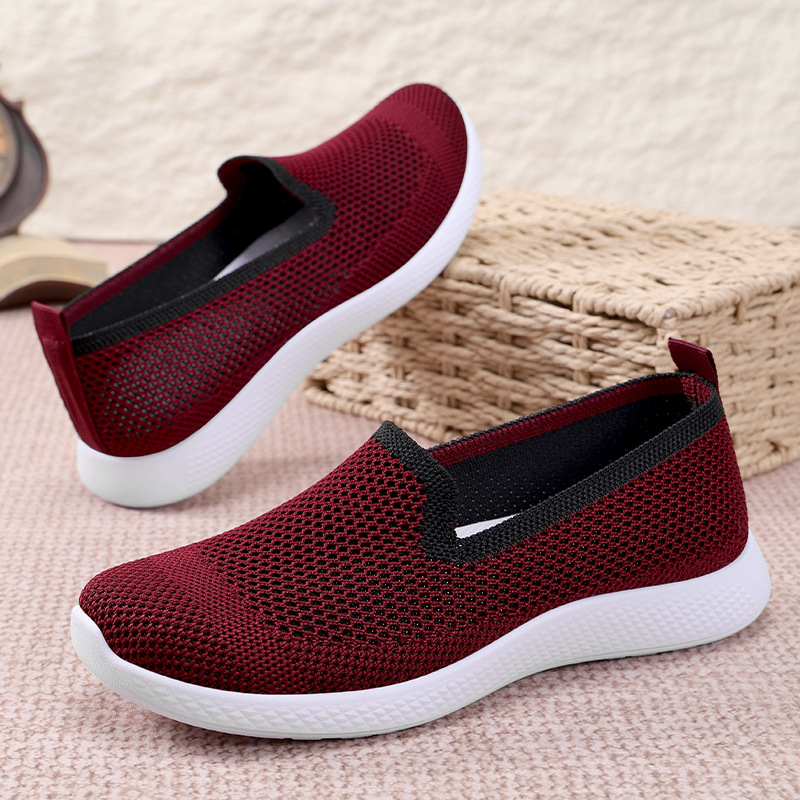 Women's autumn new style versatile soft-soled single-foot shoes, wholesale women's shoes for export, mesh shoes, breathable mom shoes full figure