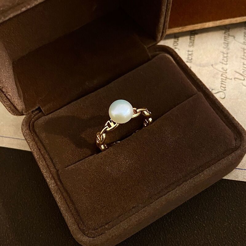 简约海水珍珠猪鼻子戒指时尚高级气质优雅7mm个性小香风产品图